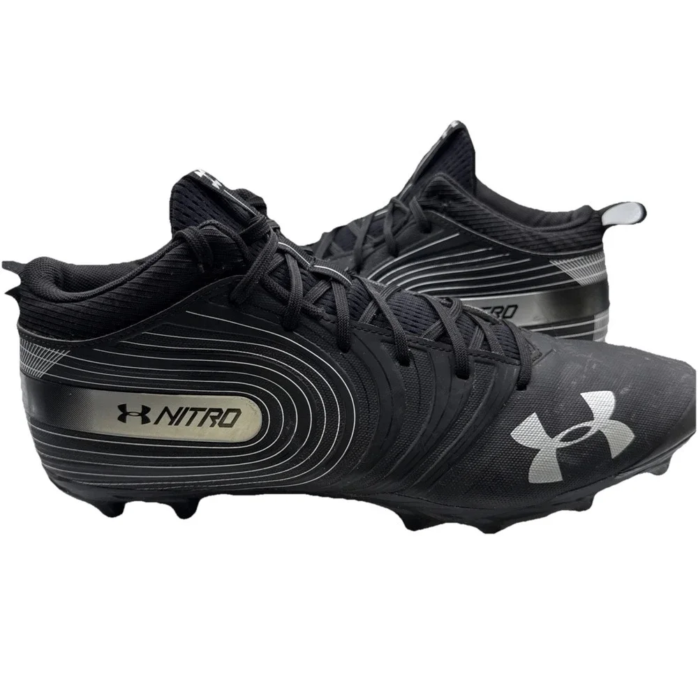 Under Armour Nitro Mid MC 3000181-001 Black Football Cleats Shoes Mens 13